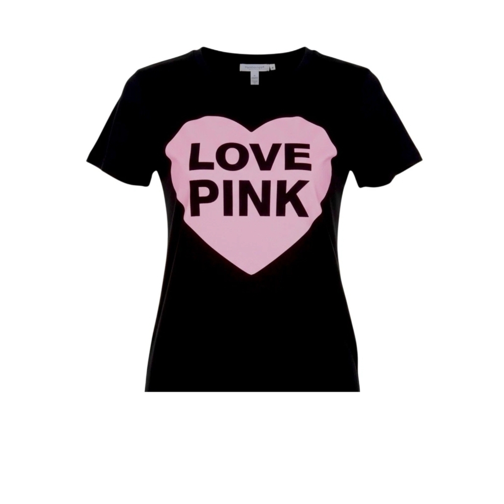 PINK Victoria's Secret Black and Pink Short Sleeve Tee